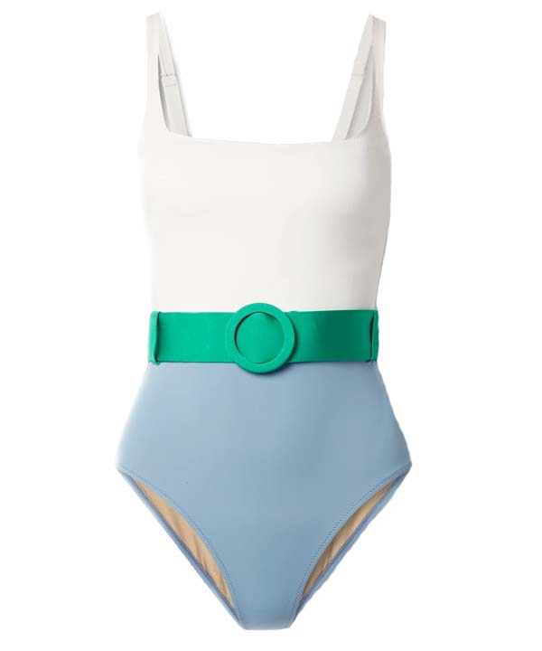 Net Sustain Cassandra belted color-block stretch-Econyl swimsuit from Evarae